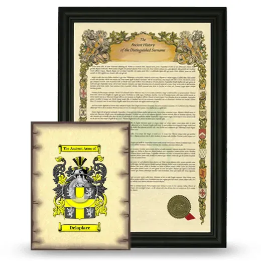 Delaplace Framed History and Coat of Arms Print - Black