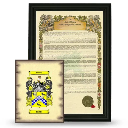 Husin Framed History and Coat of Arms Print - Black