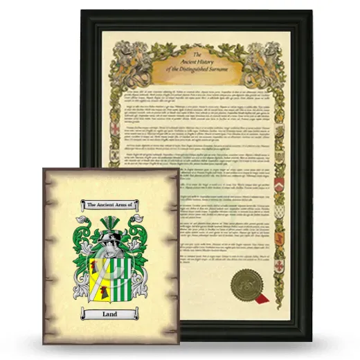 Land Framed History and Coat of Arms Print - Black