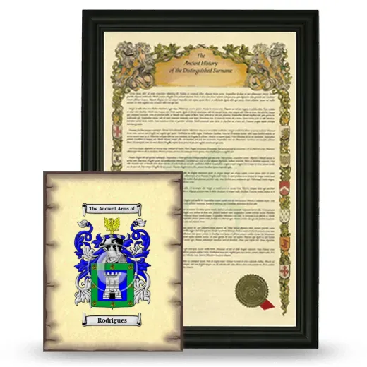 Rodrigues Framed History and Coat of Arms Print - Black