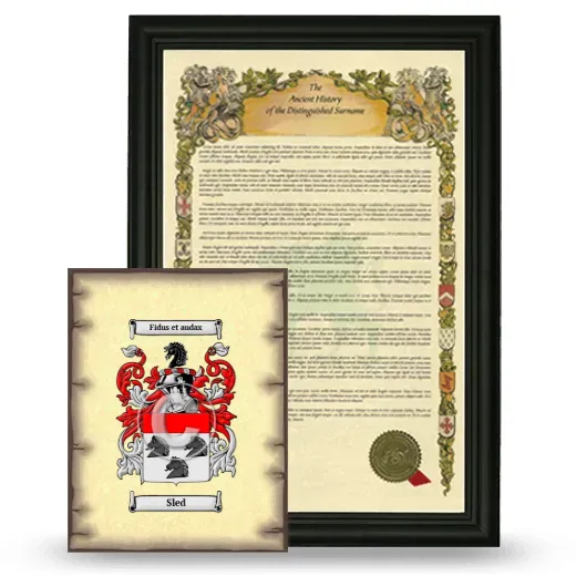 Sled Framed History and Coat of Arms Print - Black