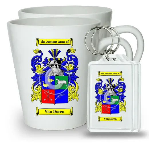 Van Doren Pair of Latte Mugs and Pair of Keychains