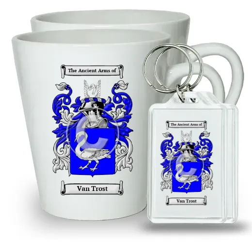 Van Trost Pair of Latte Mugs and Pair of Keychains