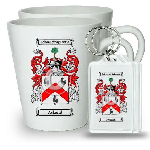 Ackand Pair of Latte Mugs and Pair of Keychains
