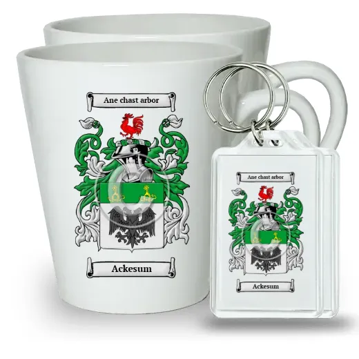 Ackesum Pair of Latte Mugs and Pair of Keychains