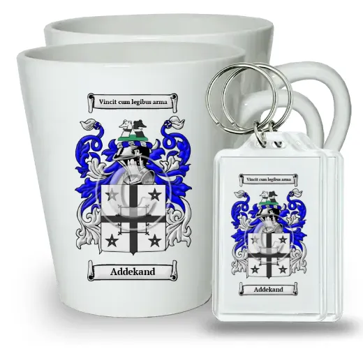 Addekand Pair of Latte Mugs and Pair of Keychains