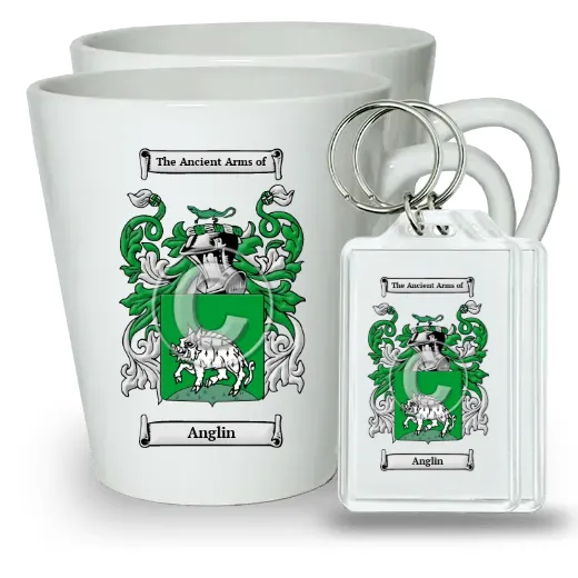 Anglin Pair of Latte Mugs and Pair of Keychains