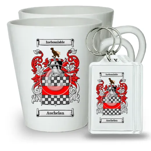 Auchelan Pair of Latte Mugs and Pair of Keychains