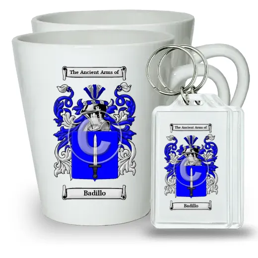 Badillo Pair of Latte Mugs and Pair of Keychains