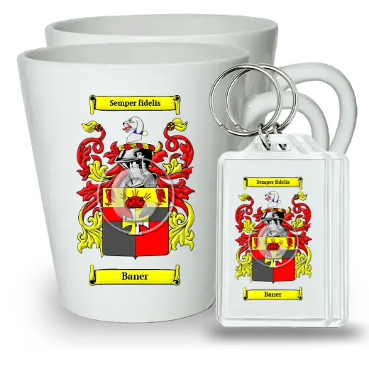 Baner Pair of Latte Mugs and Pair of Keychains