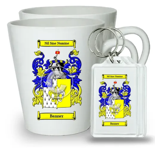 Banner Pair of Latte Mugs and Pair of Keychains