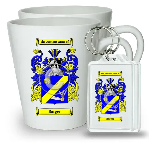 Barger Pair of Latte Mugs and Pair of Keychains