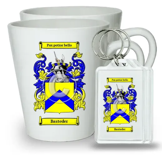 Basteder Pair of Latte Mugs and Pair of Keychains