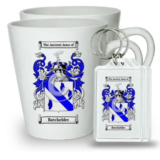 Batchelder Pair of Latte Mugs and Pair of Keychains