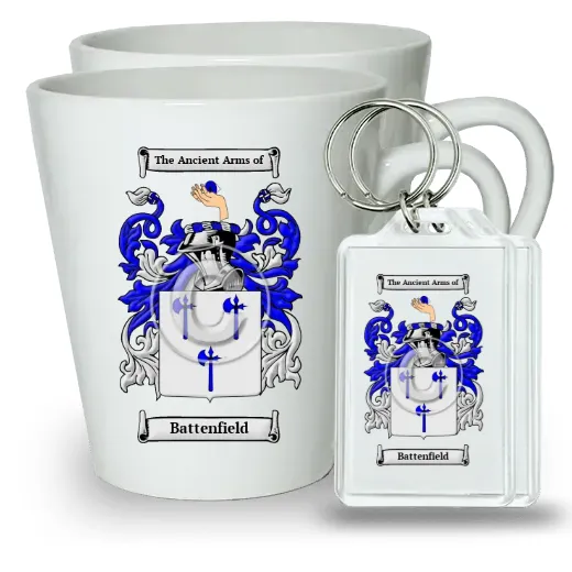 Battenfield Pair of Latte Mugs and Pair of Keychains