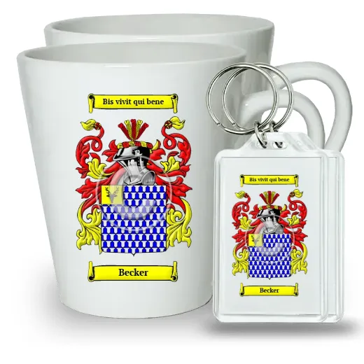 Becker Pair of Latte Mugs and Pair of Keychains