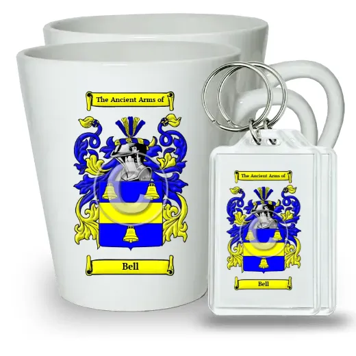 Bell Pair of Latte Mugs and Pair of Keychains
