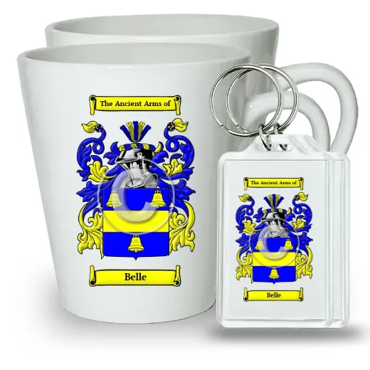 Belle Pair of Latte Mugs and Pair of Keychains