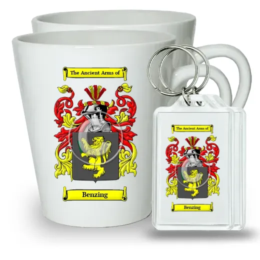 Benzing Pair of Latte Mugs and Pair of Keychains