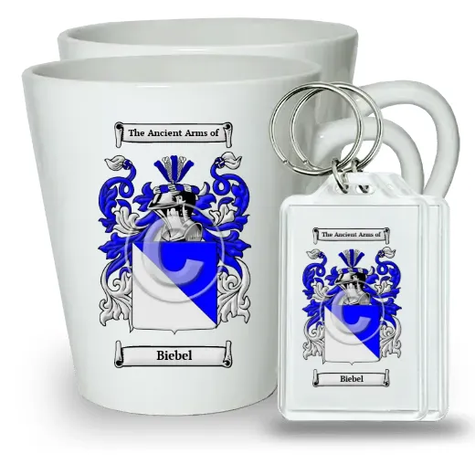 Biebel Pair of Latte Mugs and Pair of Keychains