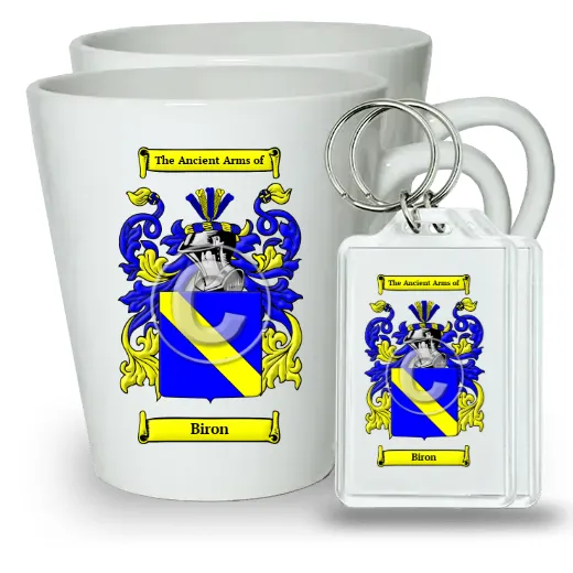 Biron Pair of Latte Mugs and Pair of Keychains
