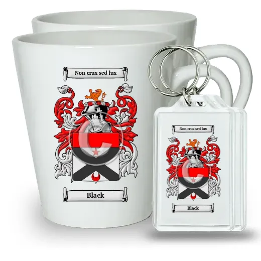 Black Pair of Latte Mugs and Pair of Keychains
