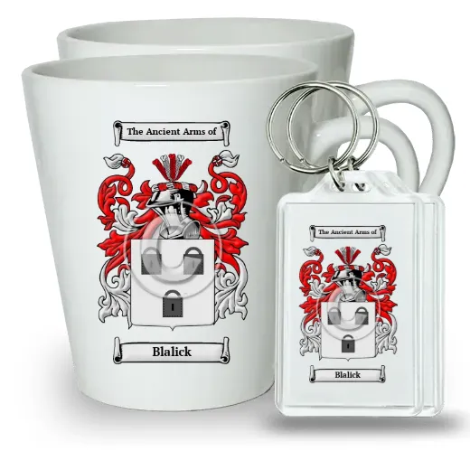 Blalick Pair of Latte Mugs and Pair of Keychains