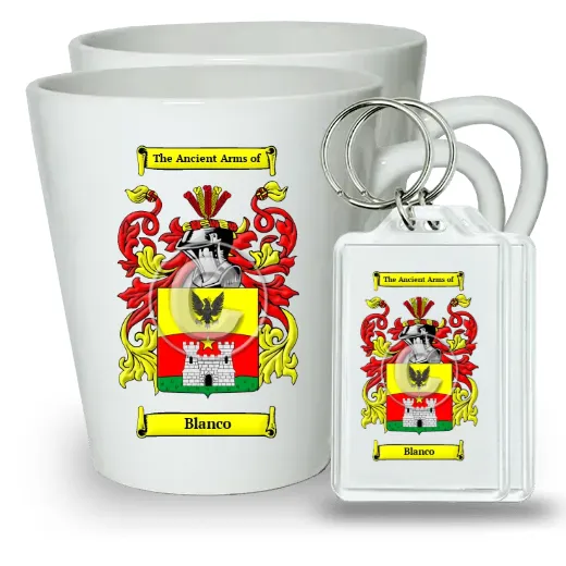 Blanco Pair of Latte Mugs and Pair of Keychains