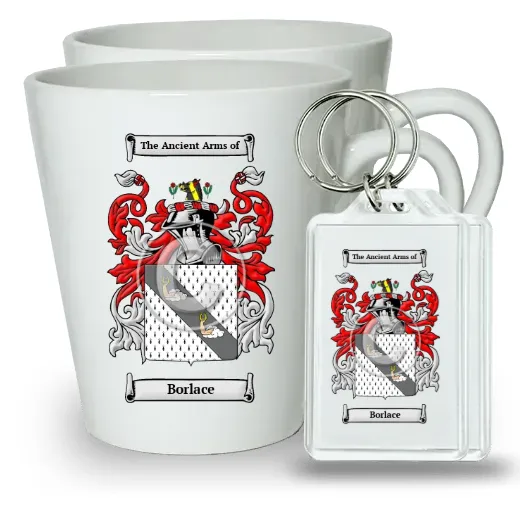 Borlace Pair of Latte Mugs and Pair of Keychains