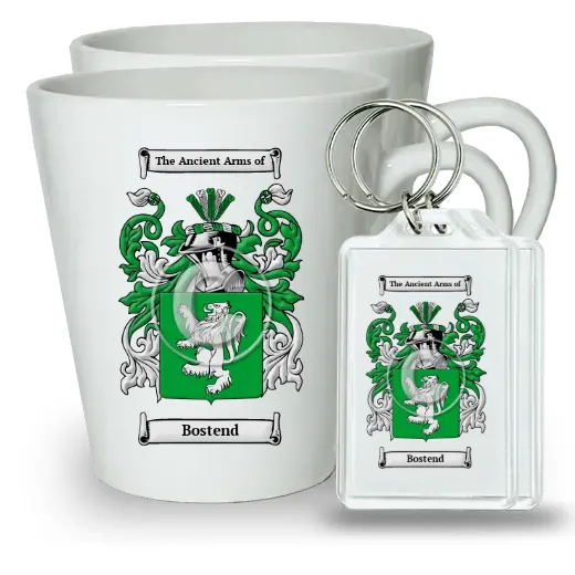 Bostend Pair of Latte Mugs and Pair of Keychains