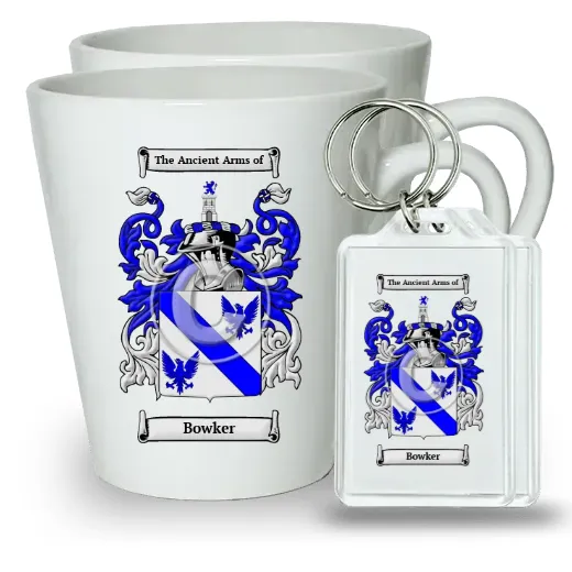 Bowker Pair of Latte Mugs and Pair of Keychains