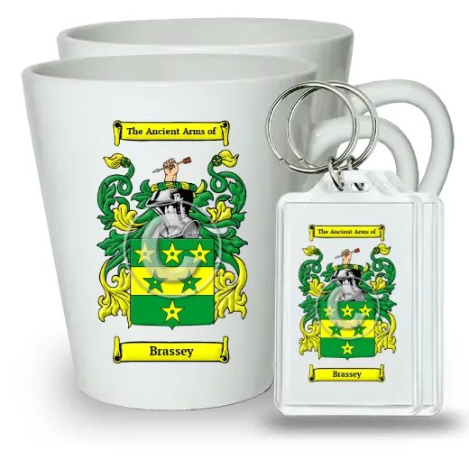 Brassey Pair of Latte Mugs and Pair of Keychains