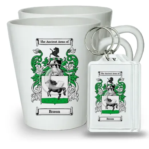 Braun Pair of Latte Mugs and Pair of Keychains