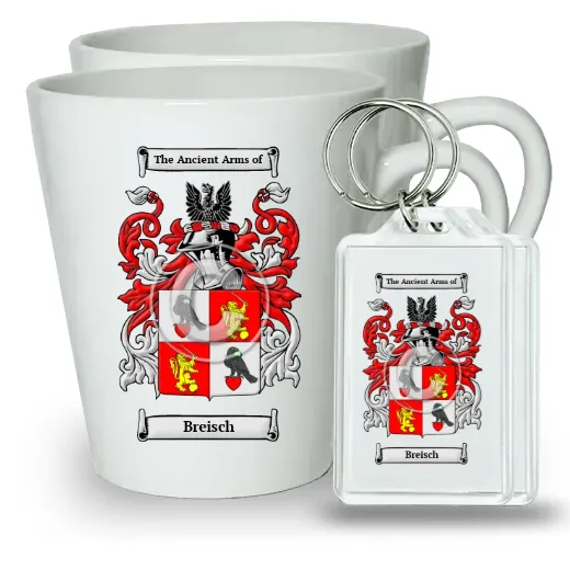 Breisch Pair of Latte Mugs and Pair of Keychains