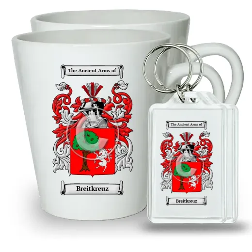 Breitkreuz Pair of Latte Mugs and Pair of Keychains