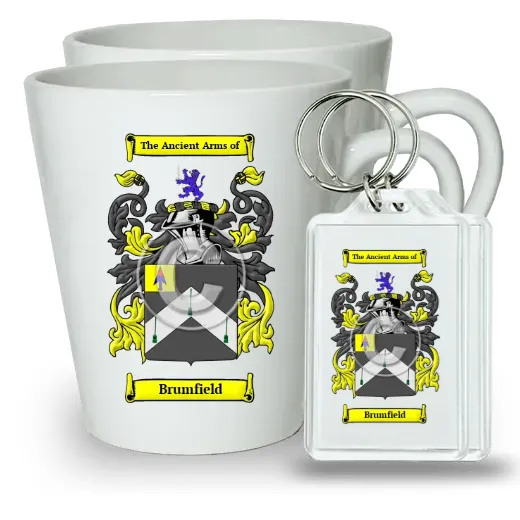 Brumfield Pair of Latte Mugs and Pair of Keychains