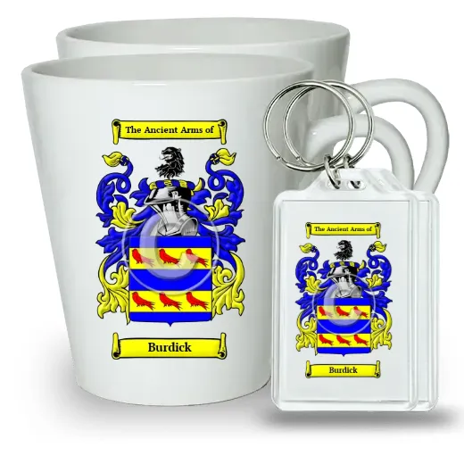 Burdick Pair of Latte Mugs and Pair of Keychains