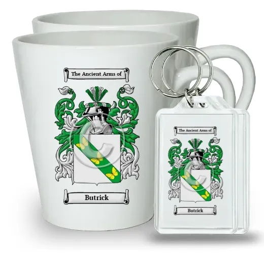 Butrick Pair of Latte Mugs and Pair of Keychains
