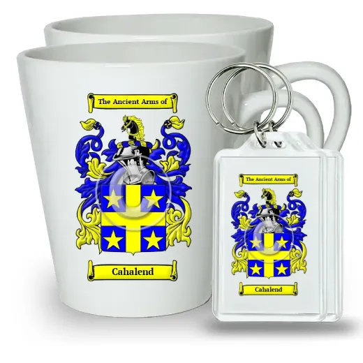 Cahalend Pair of Latte Mugs and Pair of Keychains