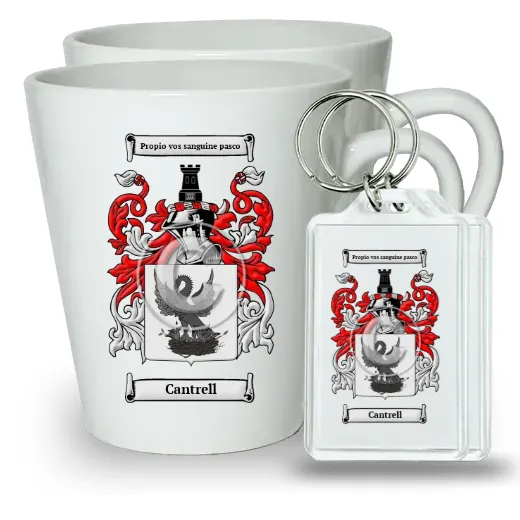 Cantrell Pair of Latte Mugs and Pair of Keychains