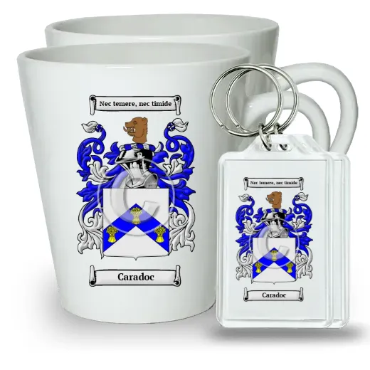 Caradoc Pair of Latte Mugs and Pair of Keychains