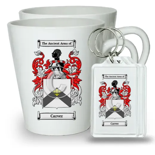 Carver Pair of Latte Mugs and Pair of Keychains