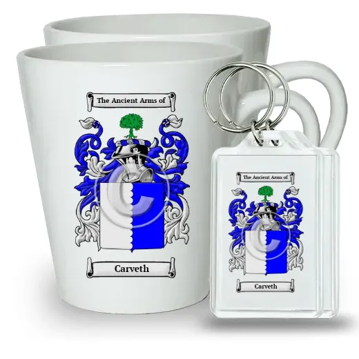 Carveth Pair of Latte Mugs and Pair of Keychains