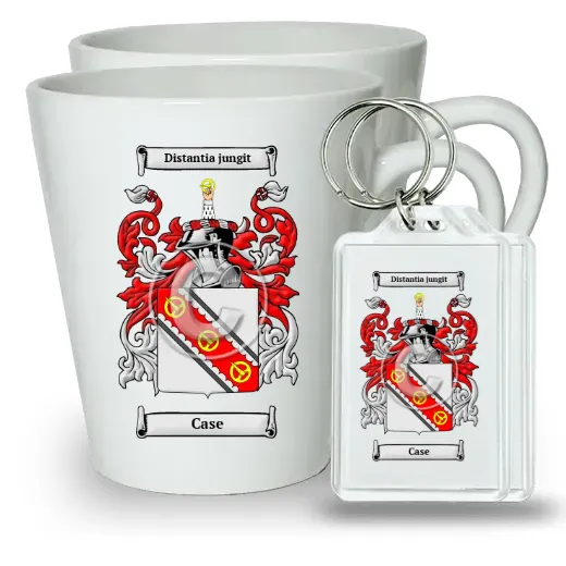Case Pair of Latte Mugs and Pair of Keychains