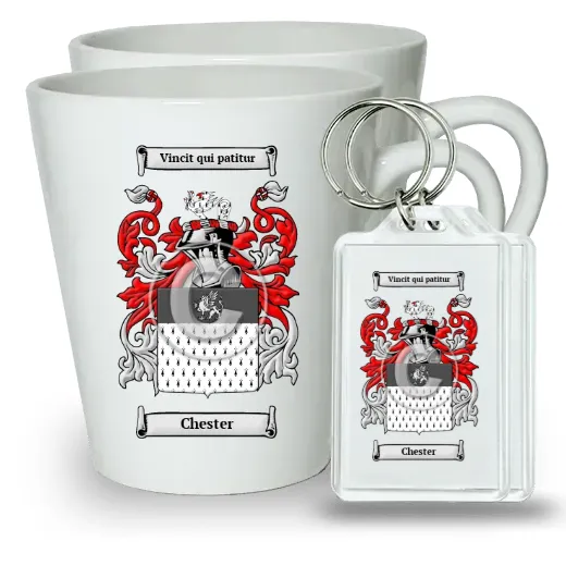Chester Pair of Latte Mugs and Pair of Keychains