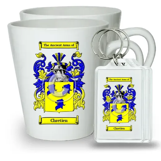Chretien Pair of Latte Mugs and Pair of Keychains