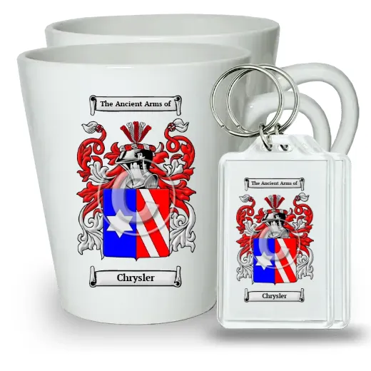 Chrysler Pair of Latte Mugs and Pair of Keychains
