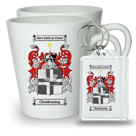 Clendenning Pair of Latte Mugs and Pair of Keychains