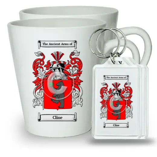 Cline Pair of Latte Mugs and Pair of Keychains