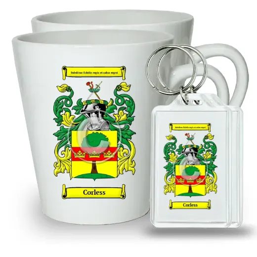 Corless Pair of Latte Mugs and Pair of Keychains